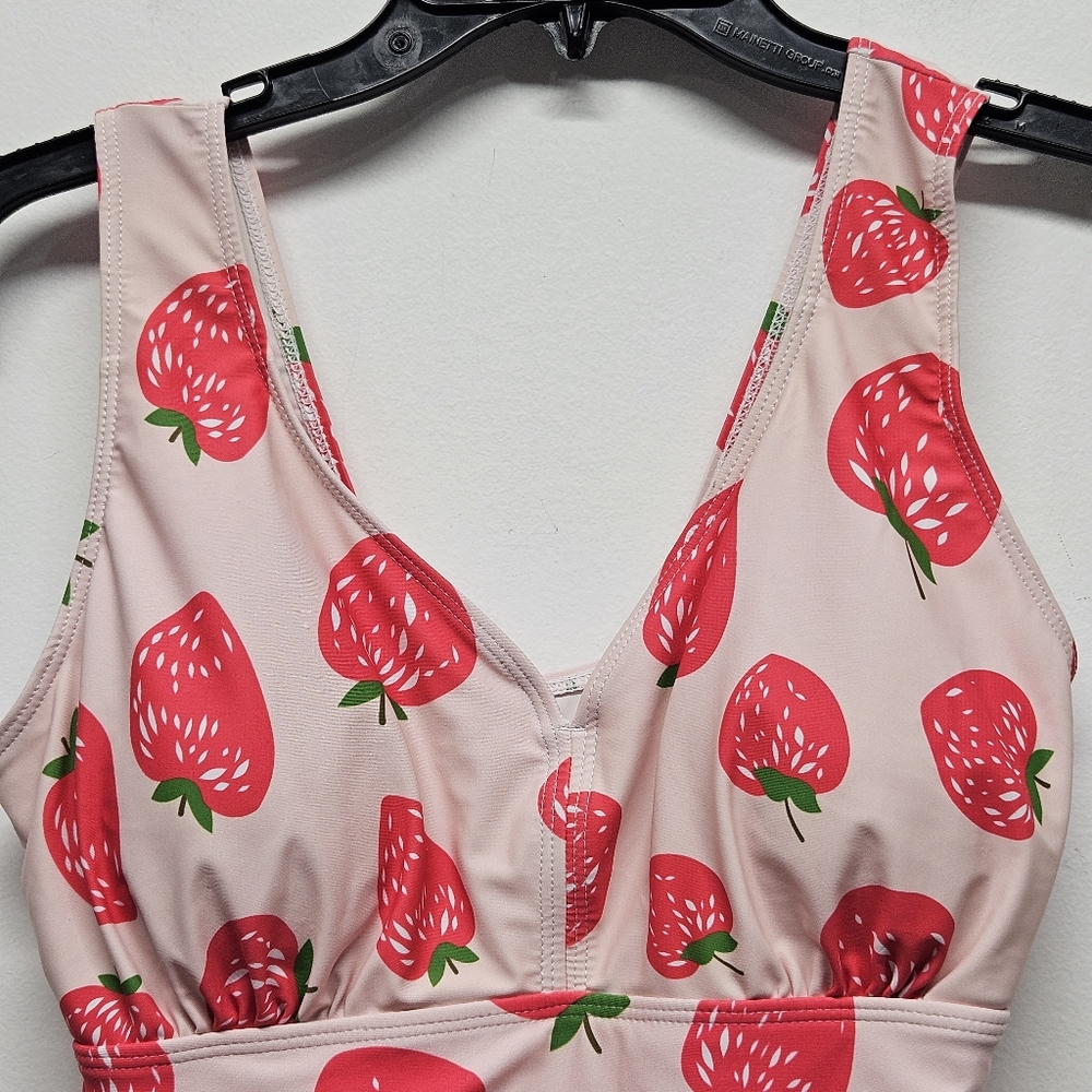 AONTUS Strawberry Print Swimdress One Piece Swimsuit Size M Tummy Control - Picture 7 of 12